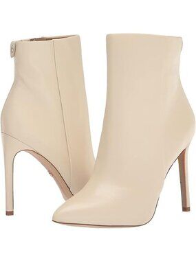 Schutz Womens Mikki Pointed toe Zipper Stiletto Booties Ivory Size 7.5B Defected